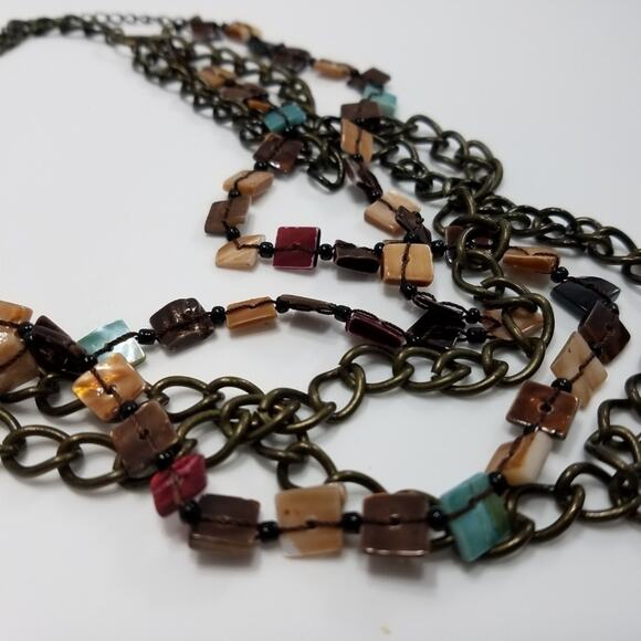 Boho Mother of Pearl Dyed Shell Square Beaded Chain Necklace - Picture 8 of 8